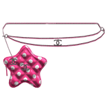 Hot Pink Polka Cstar Quilted Waist Bag Silver