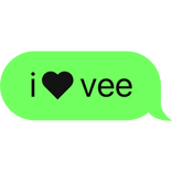 i heart vee dandy's world text bubble