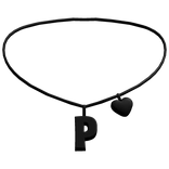 ♡ initial P heart necklace in black