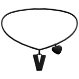 ♡ initial V heart necklace in black