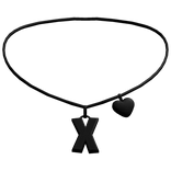 ♡ initial X heart necklace in black