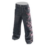 Floral Print Baggy Jeans (Blue)