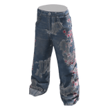 Floral Print Baggy Jeans (Light Blue)
