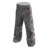 Floral Print Baggy Jeans (Light Grey)