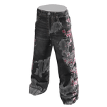 Floral Print Baggy Jeans (Grey)
