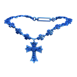 -',ৎ Jeweled Goth Y2K Cross Necklace in Blue