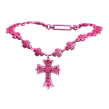 -',ৎ Jeweled Goth Y2K Cross Necklace in Pink