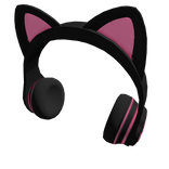 Kawaii Black Cat Headphones (Pink Paws)