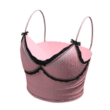 Lace bow cami top (Pink black)