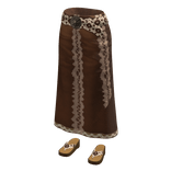 Lace Trim Maxi Skirt with Leopard Belt (Brown)