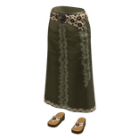 Lace Trim Maxi Skirt with Leopard Belt (Olive)