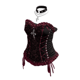 Lace-Up Corset with Ruffles (Black & Burgundy)