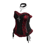 Lace-Up Corset with Ruffles (Black & Red)