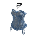 Lace-Up Corset with Ruffles (Blue)