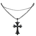 Large Silver Chrome Cross Pendant Chain Necklace