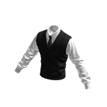 Layered Black/White Knit Vest Shirt w/ Striped Tie