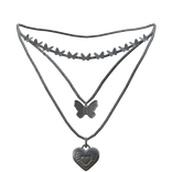 Layered Butterfly Heart Necklace 3.0 Silver