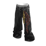 💜 Layered Scarf Denim Pants_Black