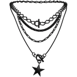 layered star necklace black
