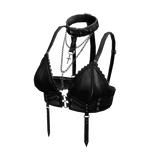 Leather Biker Harness Top Black
