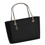Left | Black Quilted Leather Gold Charm Tote