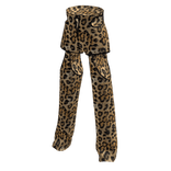 Leopard Fur Cutout High-Waisted Leather Pants