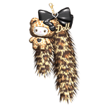 Leopard Gyaru Kitty Plushie Fur Keychain Black Bow