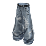 Light Blue Gothic Centipede Distressed Denim