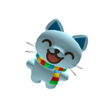 light blue kitten with rainbow scarf