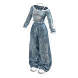 Light Blue Preppy Top w/ Jeans Girl Outfit / 02
