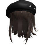 Light Brown Wolfcut w/ Black Y2k Star Beret