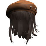 Light Brown Wolfcut w/ Brown Y2k Star Beret