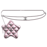 Light Pink Polka Cstar Quilted Waist Bag Silver