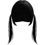 long kawaii pigtails with hime cut bangs in black