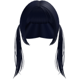 long kawaii pigtails with hime cut bangs in blue