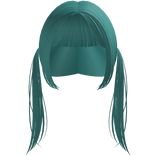 long kawaii pigtails with hime cut bangs in teal