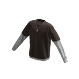Long Sleeve Two Layer Dog Tag Tee Shirt Brown