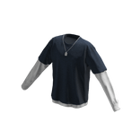 Long Sleeve Two Layer Dog Tag Tee Shirt Navy Blue