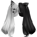 Loose Anime Cat Ears Pigtail Hair in White & Black