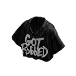 MARCHÉE - Slogan Black Satin Boxy Camp Shirt