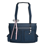 (3.0) DarkBlue Cross & Heart Charm Ribbon Bow Tote