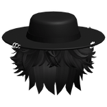 Messy Black Hair w/ Wide Brim Hat
