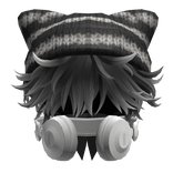 Messy Hair w/ Headphones & Y2K Beanie Black White