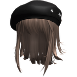 Milk Tea Wolfcut w/ Black Y2k Star Beret