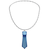 Mini Tie Chain Necklace - Blue Plaid