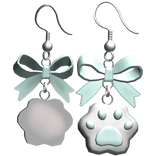 Mint Kawaii Kitty Paw Bow Earrings
