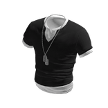 💗 Muscle Fit Layered Tee w/ Necklace _ Black