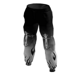 Neon white pants, black flames Y2K,