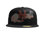 NY METS Black On Orange Fitted Cap