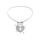 ˚ 𝜗𝜚 ｡˚cutesy silver & pink heart + key necklace
